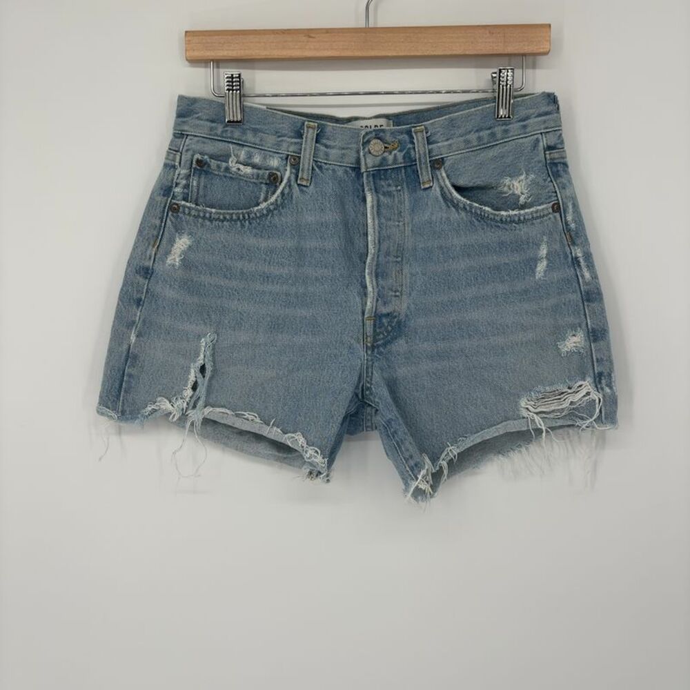 Agolde Light Blue Distressed Denim Jean Shorts